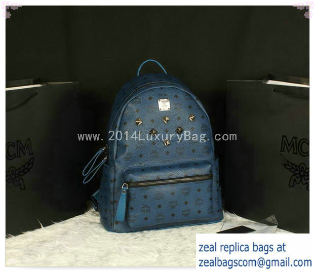 High Quality Replica MCM Stark Backpack Jumbo in Calf Leather 8006 RoyalBlue - Click Image to Close